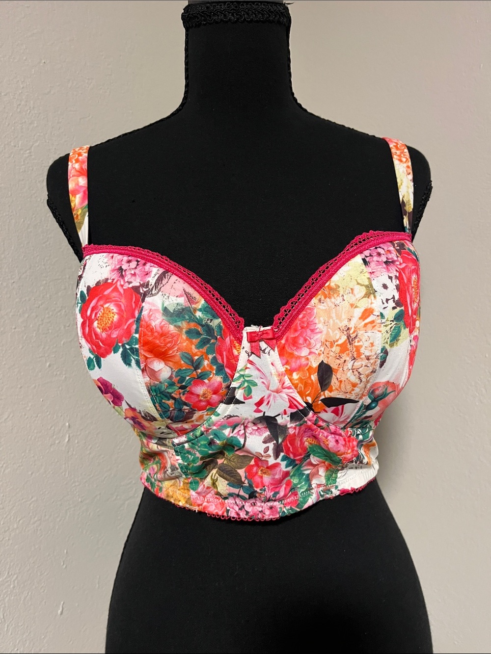 cleo by panache Floral Longline Bra Top in White, Pink, Green, Orange-34E